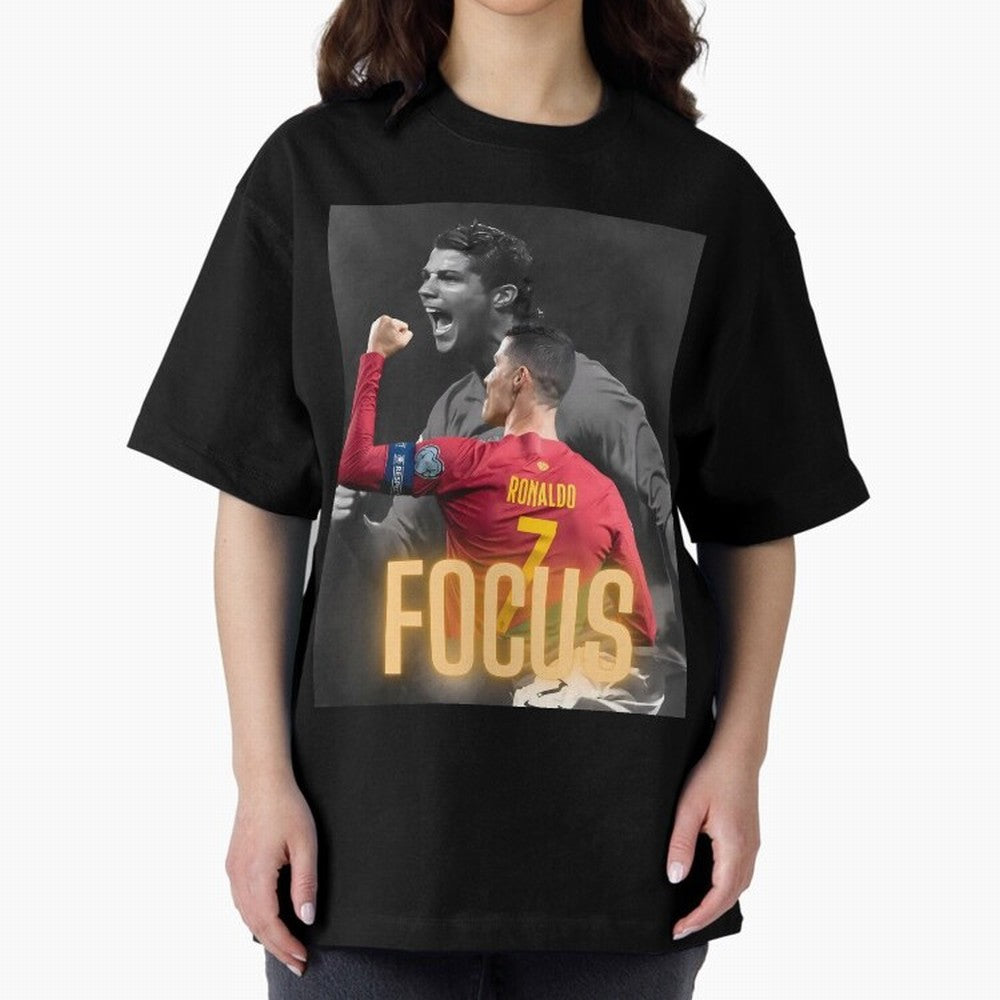 Focus With CR7 Oversized T-Shirt Bring a Champion Mindset to Match Day Hype around FIFA World Cup 2026, Messi, CR7 and Mbappe, Brazil, Champion Mindset, Group Stage Buzz, Knockout Tension and Passionate Fan Culture; Perfect for People Who Love