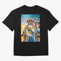 El Medall¨®n Del Real Madrid Oversized T-Shirt Show Match Day Excitement for FIFA World Cup 2026 Spirit, with England, Messi and Cristiano Ronaldo, Football Festival Excitement, Trophy Ambitions, Country Rivalries and Star Player Buzz; Made for Die
