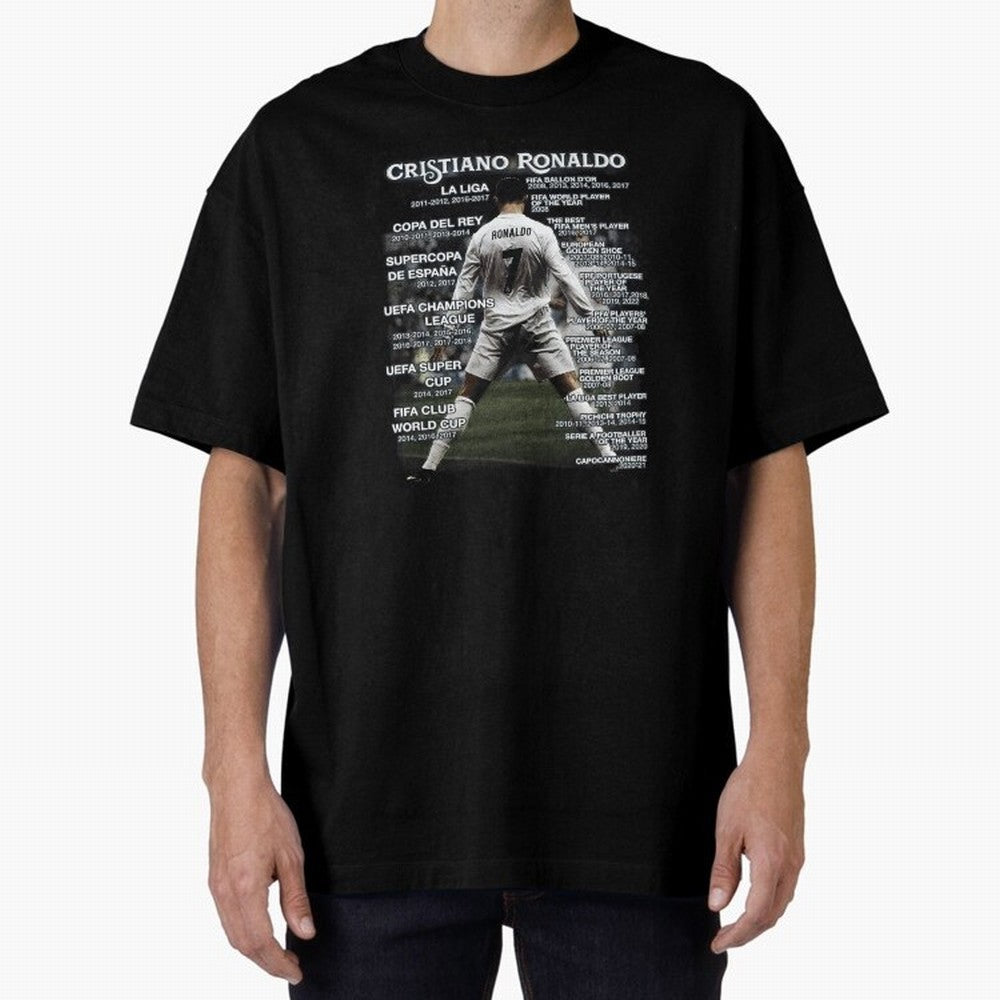 Cristiano Ronaldo Stats Oversized T-Shirt Bring Bold Fan Energy to FIFA World Cup 2026 Group Stage Spirit, Driven by Netherlands, Messi, CR7 and Mbappe, Fan Favorite Moments, National Team Passion, Big Match Drama and Soccer History; Made for Die