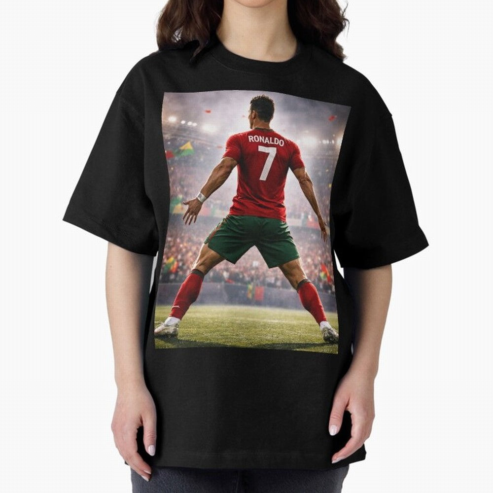 Cristiano Ronaldo Portuguese Legend Number Seven SIUUU Oversized T-Shirt Celebrate Global Football Passion for FIFA World Cup 2026 Group Stage, Capturing CR7 and Messi, England, Supporter Pride, Iconic Celebrations, Legendary Names and Global Match