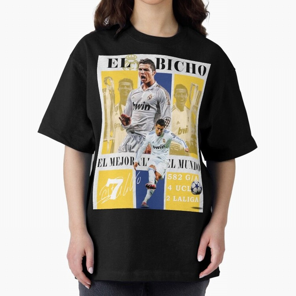 Cristiano Ronaldo Real Madrid Wall Art Oversized T-Shirt Live for the Drama of Global Football Passion for FIFA World Cup 2026 Group Stage, Capturing Messi, CR7 and Mbappe, Portugal, Spain and Germany, Match Day Excitement, Supporter Culture,