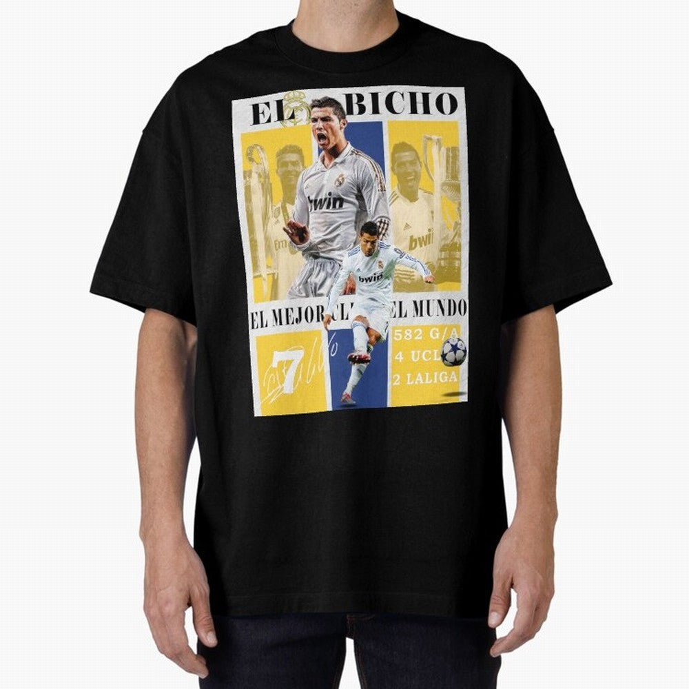 Cristiano Ronaldo Real Madrid Wall Art Oversized T-Shirt Live for the Drama of Global Football Passion for FIFA World Cup 2026 Group Stage, Capturing Messi, CR7 and Mbappe, Portugal, Spain and Germany, Match Day Excitement, Supporter Culture,
