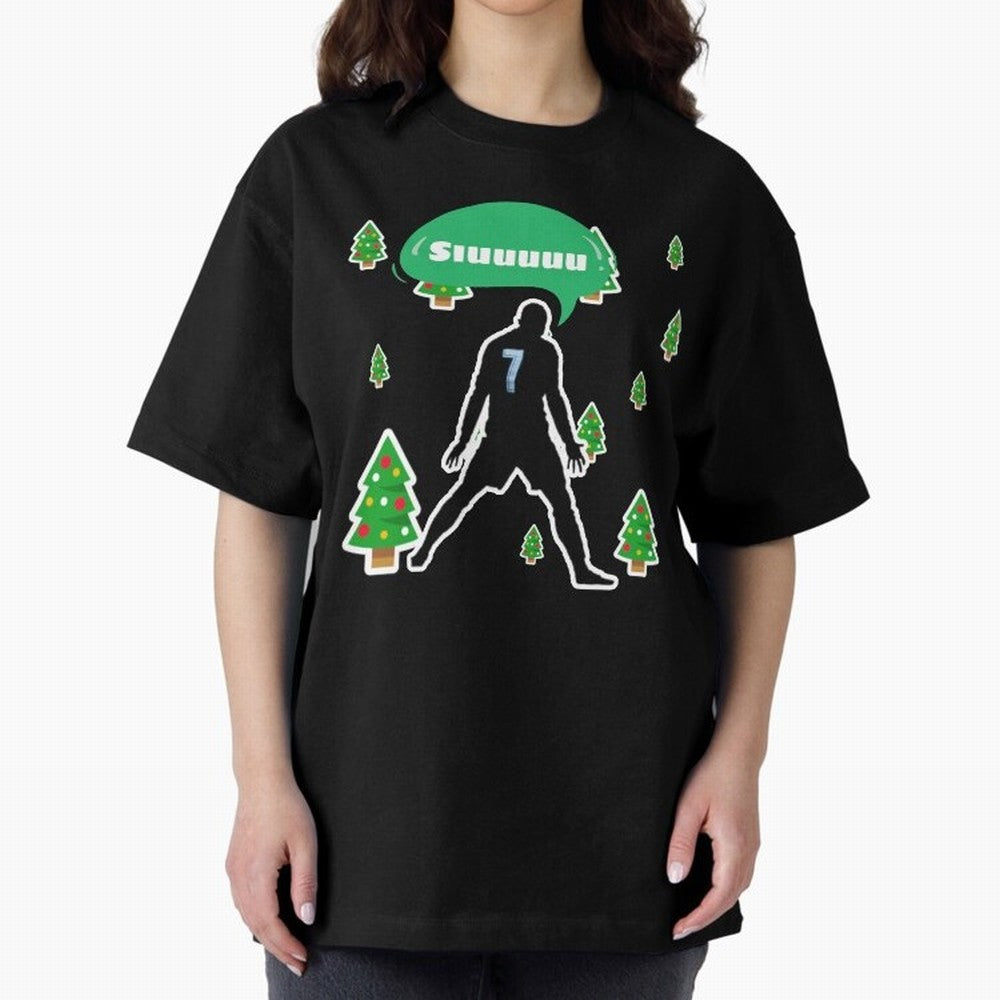Christmas siuuu Cristiano ronaldo Oversized T-Shirt Show Championship Spirit for FIFA World Cup 2026 Capturing Haaland and Mbappe, Spain and Netherlands Energy, Football Festival Excitement, Trophy Ambitions, Country Rivalries and Star Player Buzz;