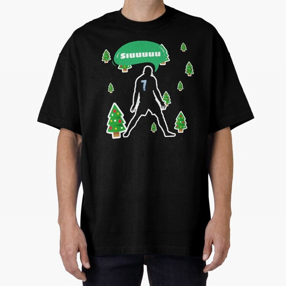 Christmas siuuu Cristiano ronaldo Oversized T-Shirt Show Championship Spirit for FIFA World Cup 2026 Capturing Haaland and Mbappe, Spain and Netherlands Energy, Football Festival Excitement, Trophy Ambitions, Country Rivalries and Star Player Buzz;