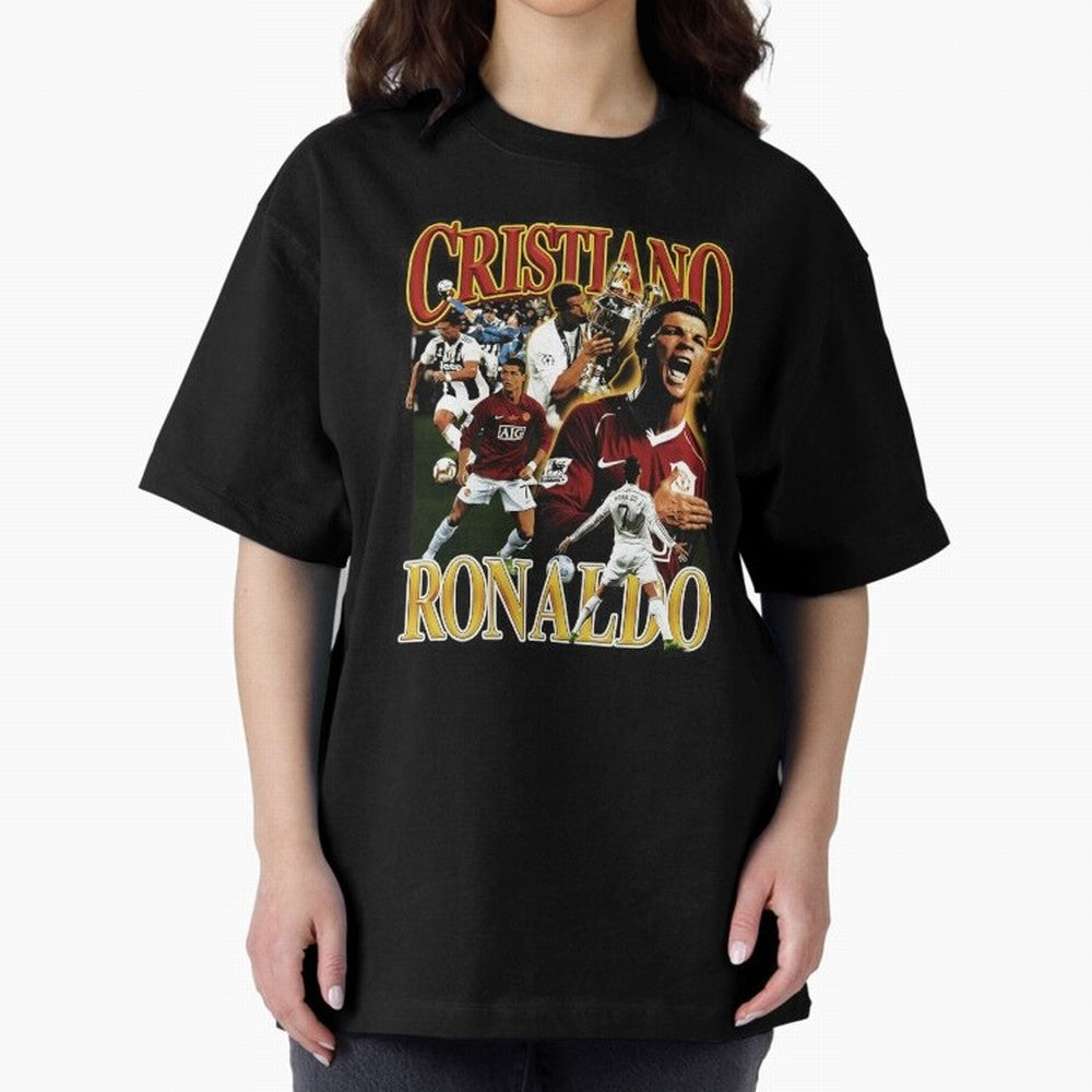 Cristiano Ronaldo Retro Collage Oversized T-Shirt Feel the Roar of Match Day Hype around FIFA World Cup 2026, Messi and Cristiano Ronaldo, England and Germany, Sports Nostalgia, International Competition, Famous Players and Unforgettable Victories;