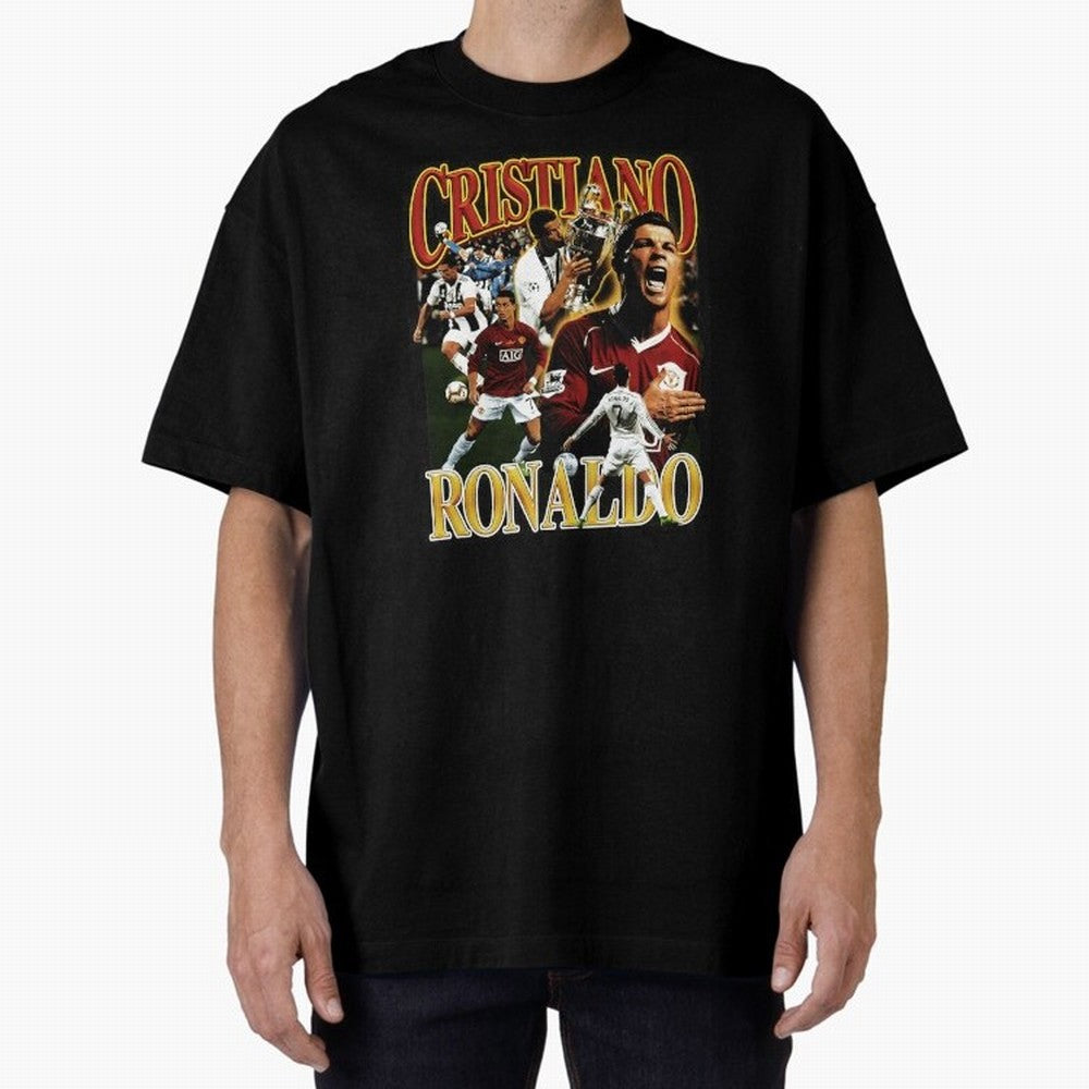 Cristiano Ronaldo Retro Collage Oversized T-Shirt Feel the Roar of Match Day Hype around FIFA World Cup 2026, Messi and Cristiano Ronaldo, England and Germany, Sports Nostalgia, International Competition, Famous Players and Unforgettable Victories;