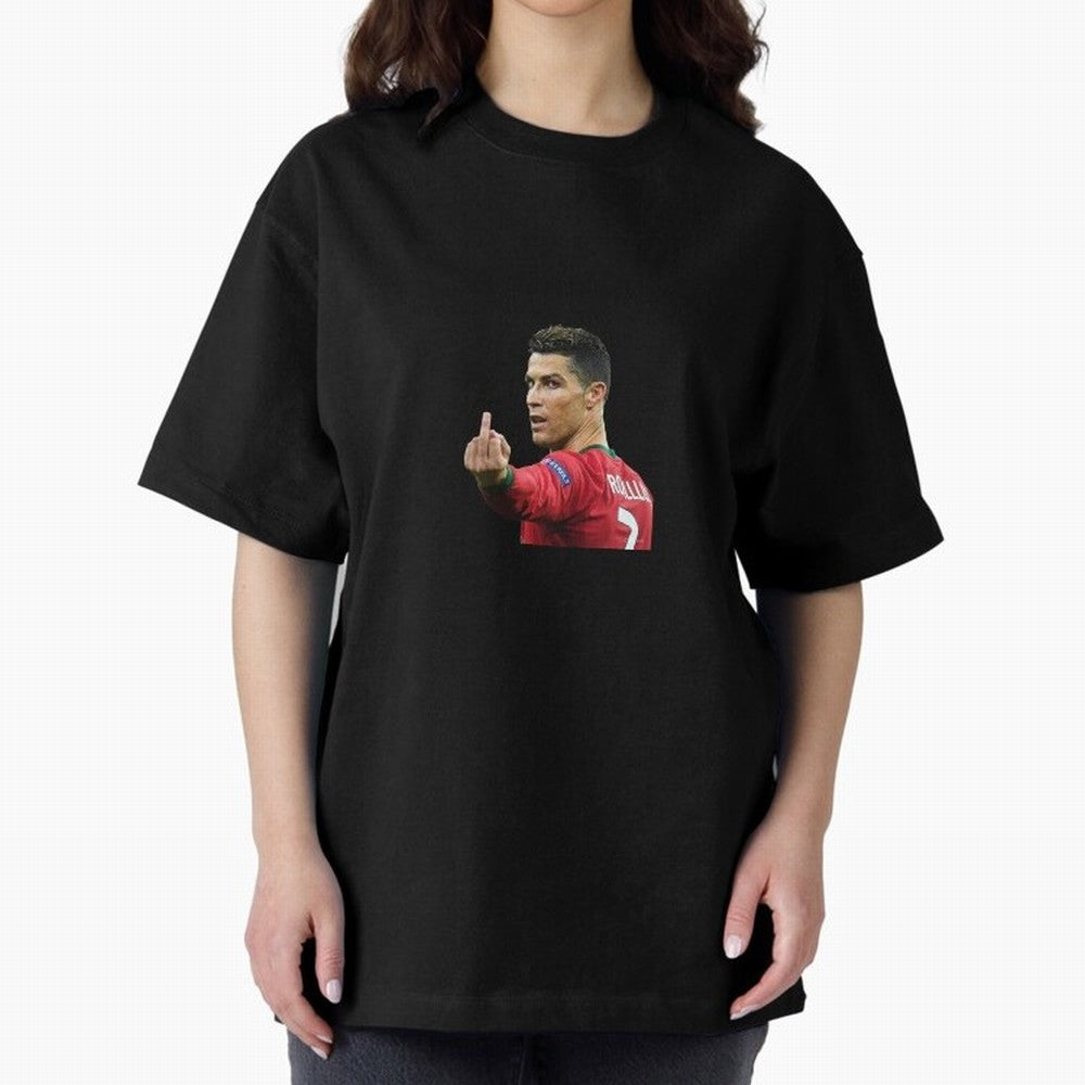 Cristiano ronaldo showing middle finger Oversized T-Shirt Celebrate Football Heritage in FIFA World Cup 2026 USA Canada Mexico Inspired by CR7 and Messi, France Energy, Game Day Rituals, Football Legends, Country Pride and the Road to the Final;