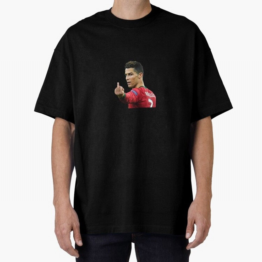 Cristiano ronaldo showing middle finger Oversized T-Shirt Celebrate Football Heritage in FIFA World Cup 2026 USA Canada Mexico Inspired by CR7 and Messi, France Energy, Game Day Rituals, Football Legends, Country Pride and the Road to the Final;