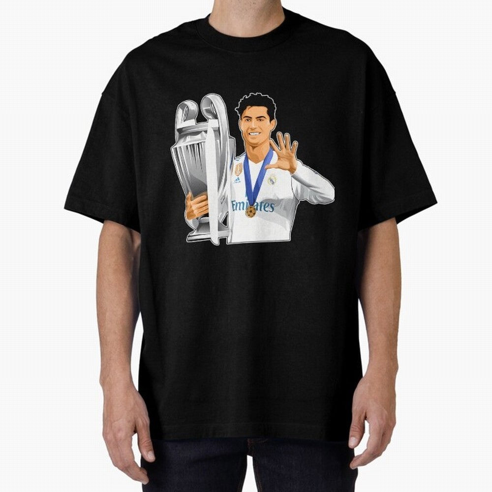 Ronaldo Throphy Oversized T-Shirt Honor the Beautiful Game during Match Day Hype around FIFA World Cup 2026 USA Canada Mexico, Cristiano Ronaldo, Haaland and CR7, England and Germany, Football Festival Excitement, Trophy Ambitions, Country