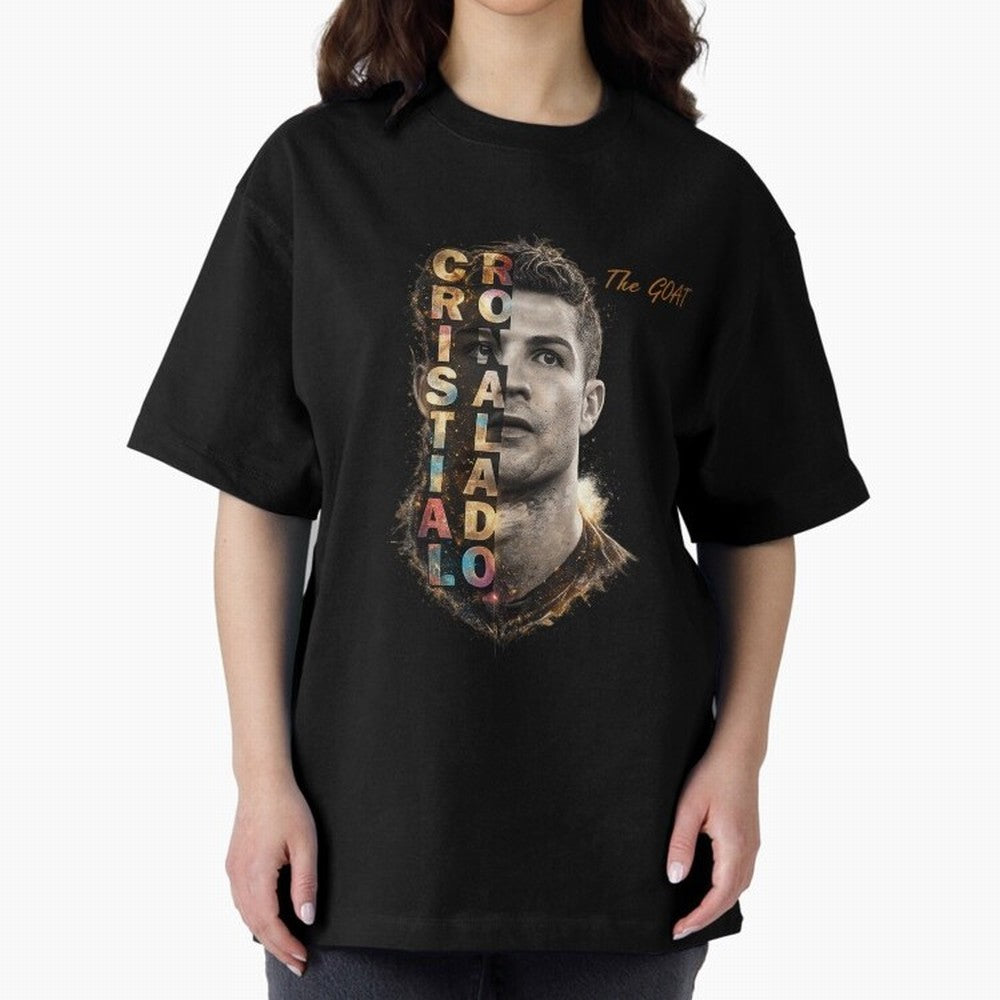 Cristiano Ronaldo Multicolor GOAT Oversized T-Shirt Treasure Match Day Hype around FIFA World Cup 2026 Group Stage, Messi, Brazil, Tournament Hype, Historic Matchups, Family Viewing Parties and Global Sports Pride; Made for Die Hard Supporters,