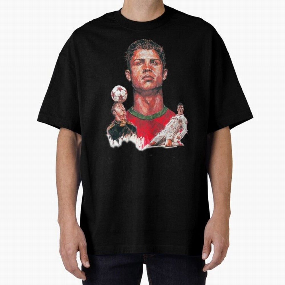 ronaldo Oversized T-Shirt Turn Football Passion into Global Football Passion for FIFA World Cup 2026 USA Canada Mexico, Highlighting Messi, CR7 and Mbappe, Brazil, Portugal and Argentina, Vintage Soccer Flavor, Modern Football Stars, National Flags