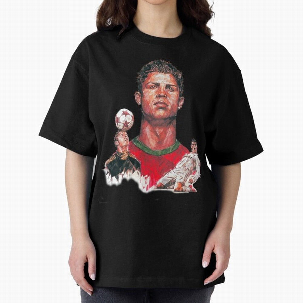 ronaldo Oversized T-Shirt Turn Football Passion into Global Football Passion for FIFA World Cup 2026 USA Canada Mexico, Highlighting Messi, CR7 and Mbappe, Brazil, Portugal and Argentina, Vintage Soccer Flavor, Modern Football Stars, National Flags