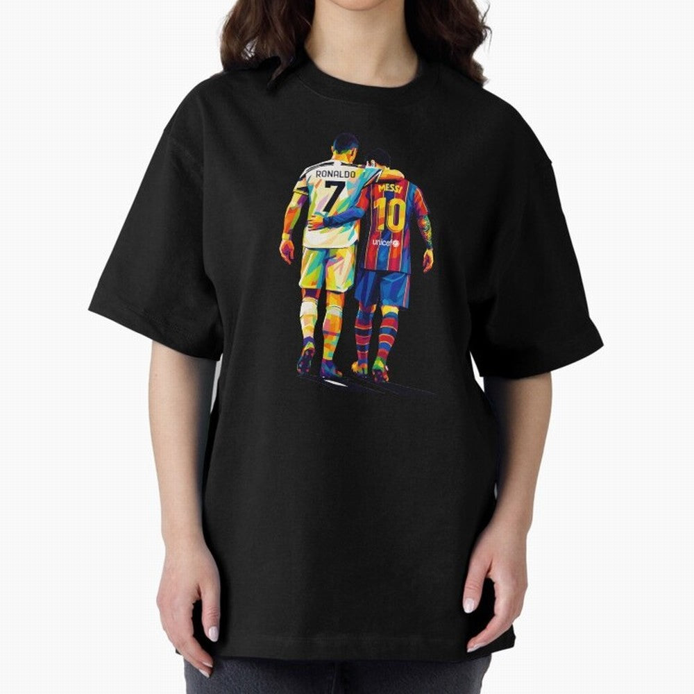 Cristiano Ronaldo And Messi Wpap Art Oversized T-Shirt Honor the Football Icons of FIFA World Cup 2026 for Fans of Neymar, Haaland and Cristiano Ronaldo and Brazil, Portugal and Argentina, Bringing Goal Celebration Energy, Supporter Heritage,