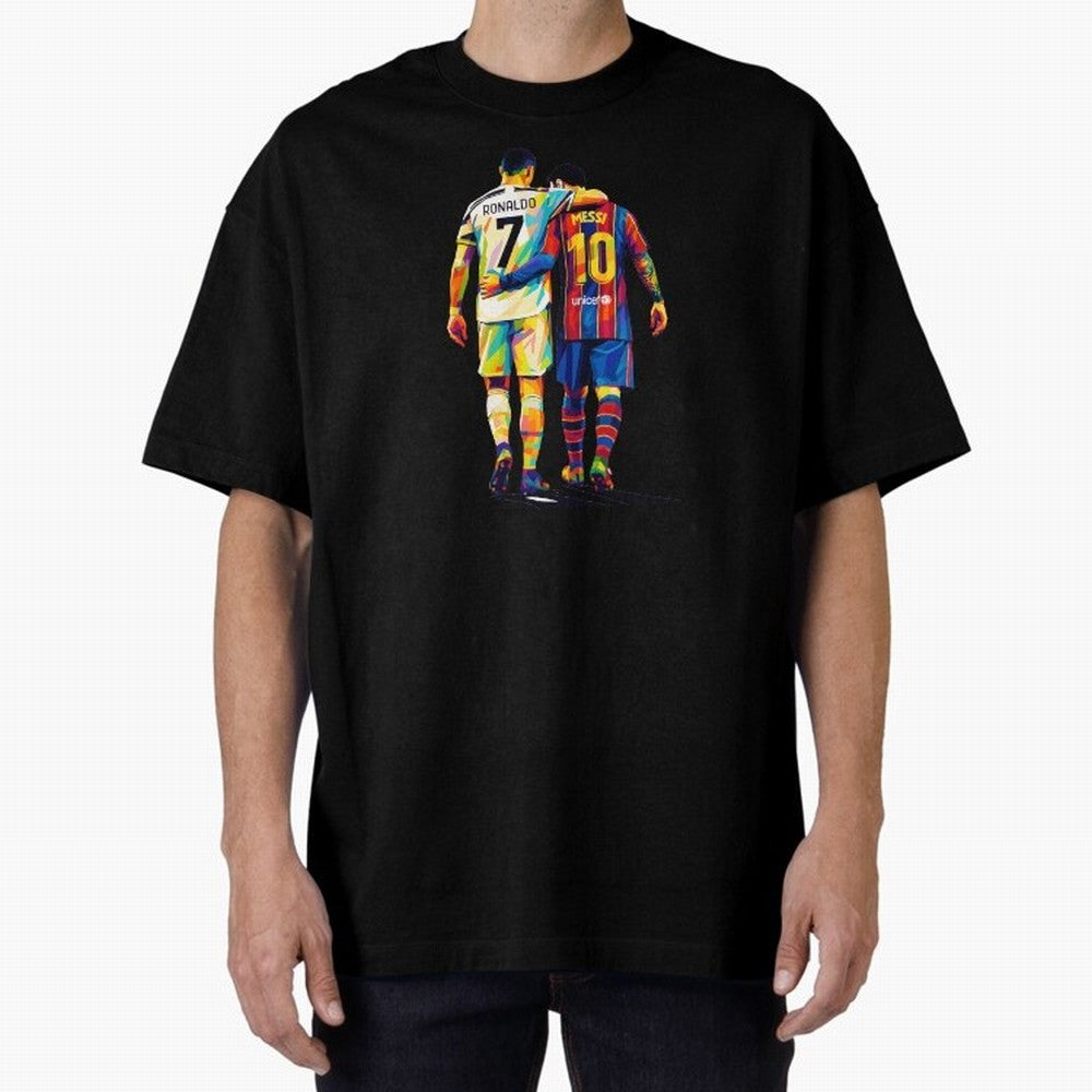 Cristiano Ronaldo And Messi Wpap Art Oversized T-Shirt Honor the Football Icons of FIFA World Cup 2026 for Fans of Neymar, Haaland and Cristiano Ronaldo and Brazil, Portugal and Argentina, Bringing Goal Celebration Energy, Supporter Heritage,