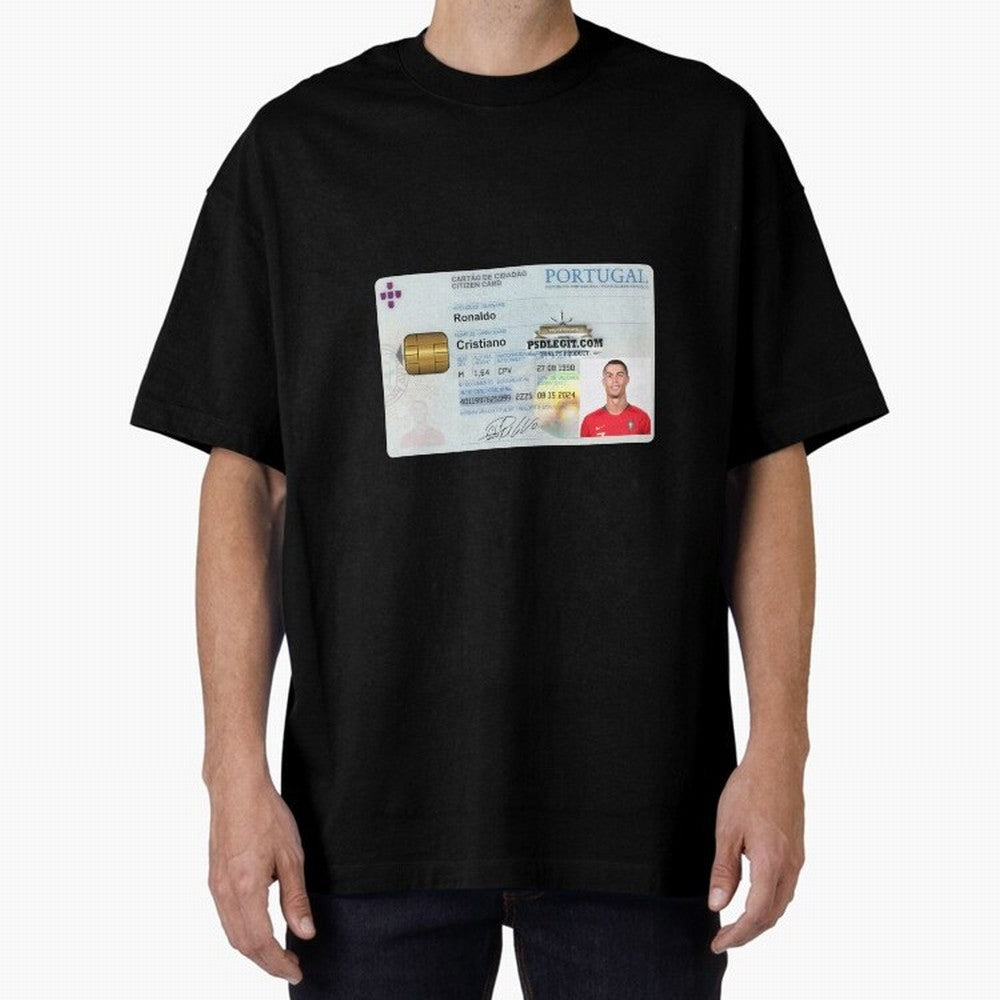 Cristiano Ronaldo CARD ID Oversized T-Shirt Celebrate Unforgettable Nights in Match Day Hype around FIFA World Cup 2026 USA Canada Mexico, Cristiano Ronaldo, Haaland and CR7, France, Football Festival Excitement, Trophy Ambitions, Country Rivalries