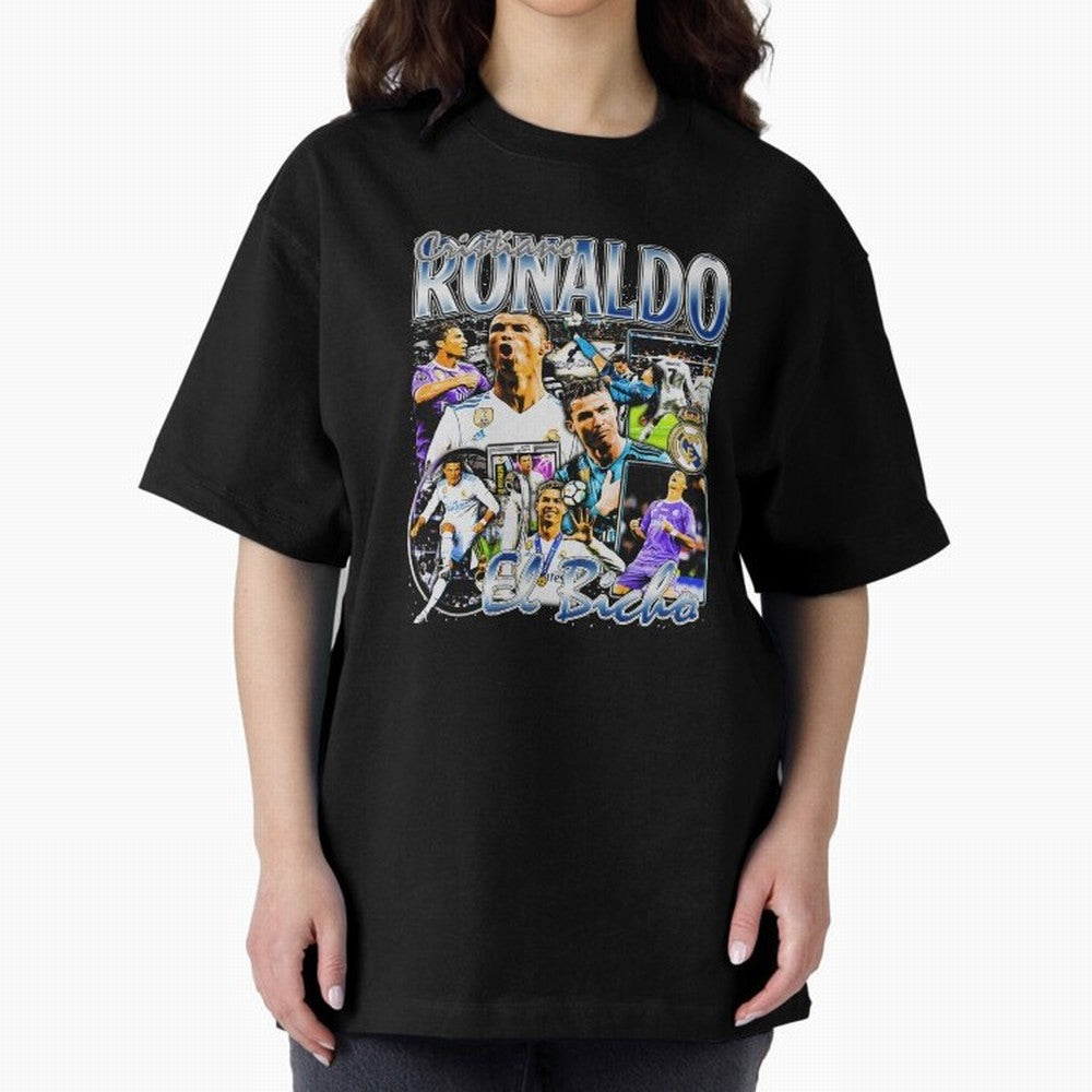 Cristiano Ronaldo El Bicho Oversized T-Shirt Celebrate Rivalries and Pride in FIFA World Cup 2026 Group Stage Spirit, Centered on France, Messi, CR7 and Mbappe, Global Supporter Spirit, Legendary Goals, National Colors and Tournament Celebration;