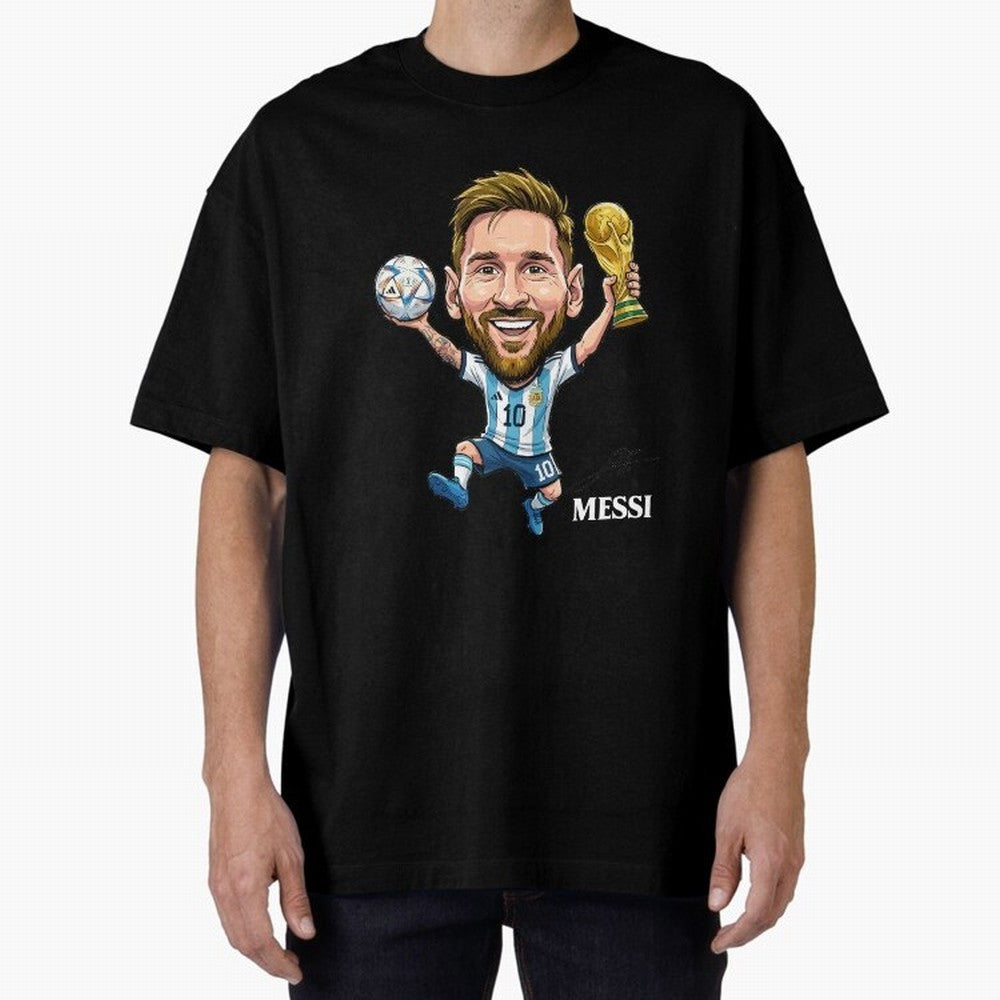 Messi Campion Oversized T-Shirt Celebrate the Biggest Stage of FIFA World Cup 2026 USA Canada Mexico for Fans of Cristiano Ronaldo and France and Portugal, Bringing Worldwide Fan Energy, Dramatic Goals, Stadium Lights and Championship Celebrations;