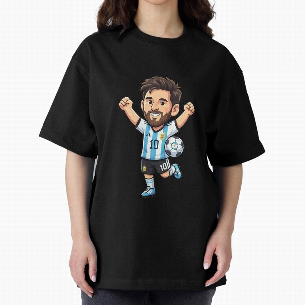 Cute Football Champion Cartoon Design Oversized T-Shirt Stand Proud for FIFA World Cup 2026 Group Stage for Fans of Messi, CR7 and Mbappe and Argentina, France and Brazil, Bringing Stadium Memories, Football Loyalty, International Chants and