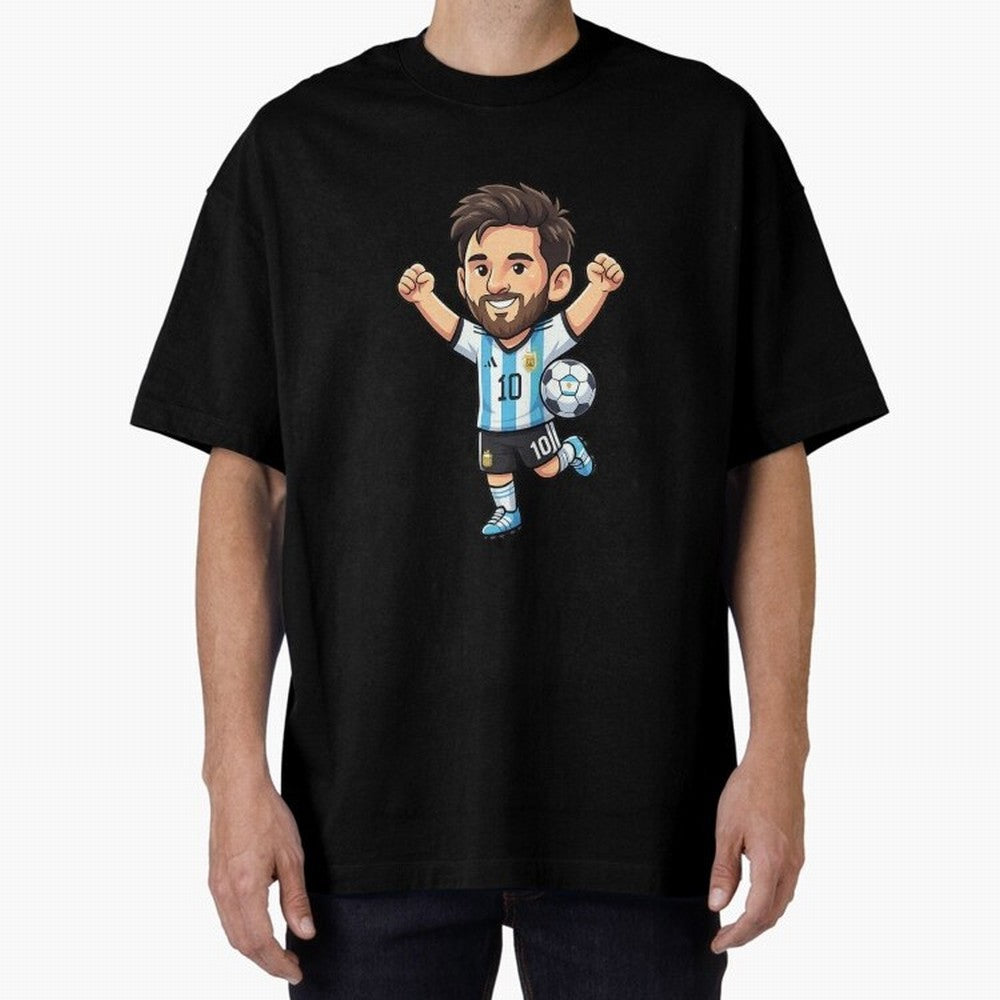 Cute Football Champion Cartoon Design Oversized T-Shirt Stand Proud for FIFA World Cup 2026 Group Stage for Fans of Messi, CR7 and Mbappe and Argentina, France and Brazil, Bringing Stadium Memories, Football Loyalty, International Chants and