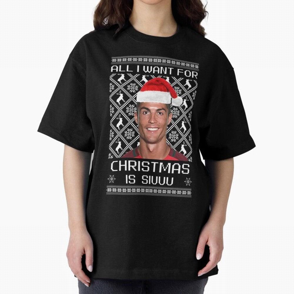 Cristiano Ronaldo Siuuu Christmas Oversized T-Shirt Show Up for the Glory of the FIFA World Cup 2026 Group Stage Journey through CR7 and Messi Highlights, England, France and Netherlands Pride, Game Day Rituals, Football Legends, Country Pride and