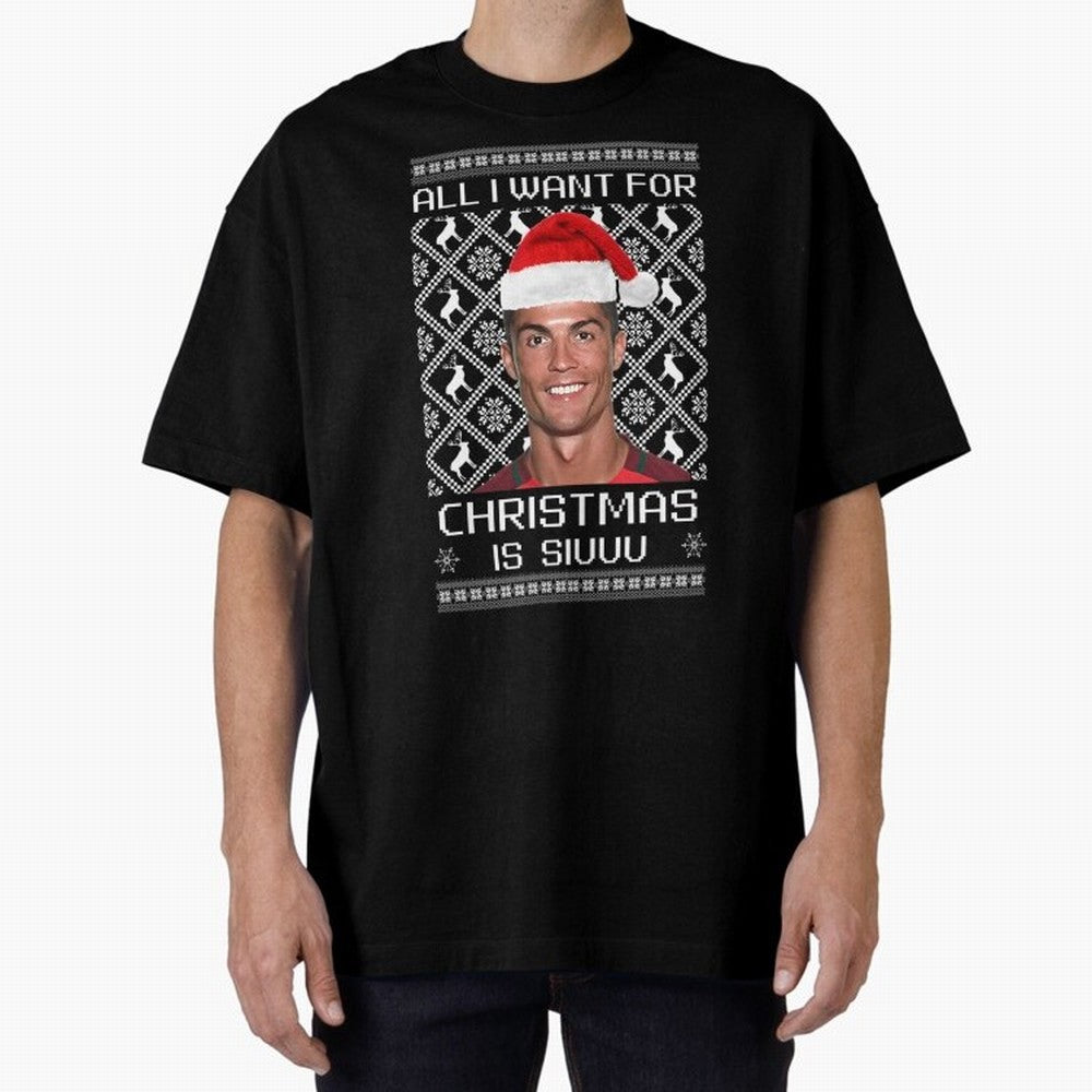 Cristiano Ronaldo Siuuu Christmas Oversized T-Shirt Show Up for the Glory of the FIFA World Cup 2026 Group Stage Journey through CR7 and Messi Highlights, England, France and Netherlands Pride, Game Day Rituals, Football Legends, Country Pride and