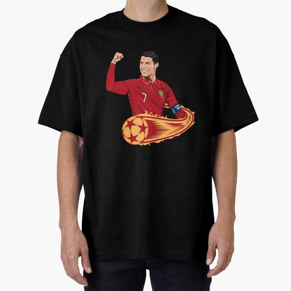 Cristiano Ronaldo drawing Oversized T-Shirt Celebrate Soccer Greatness during the FIFA World Cup 2026 Journey through Neymar, Haaland and Cristiano Ronaldo Highlights, England and Germany Pride, Sports Nostalgia, International Competition, Famous