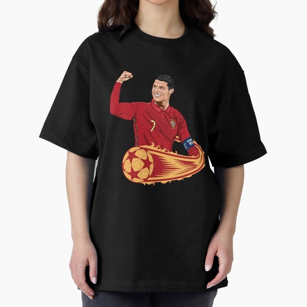 Cristiano Ronaldo drawing Oversized T-Shirt Celebrate Soccer Greatness during the FIFA World Cup 2026 Journey through Neymar, Haaland and Cristiano Ronaldo Highlights, England and Germany Pride, Sports Nostalgia, International Competition, Famous