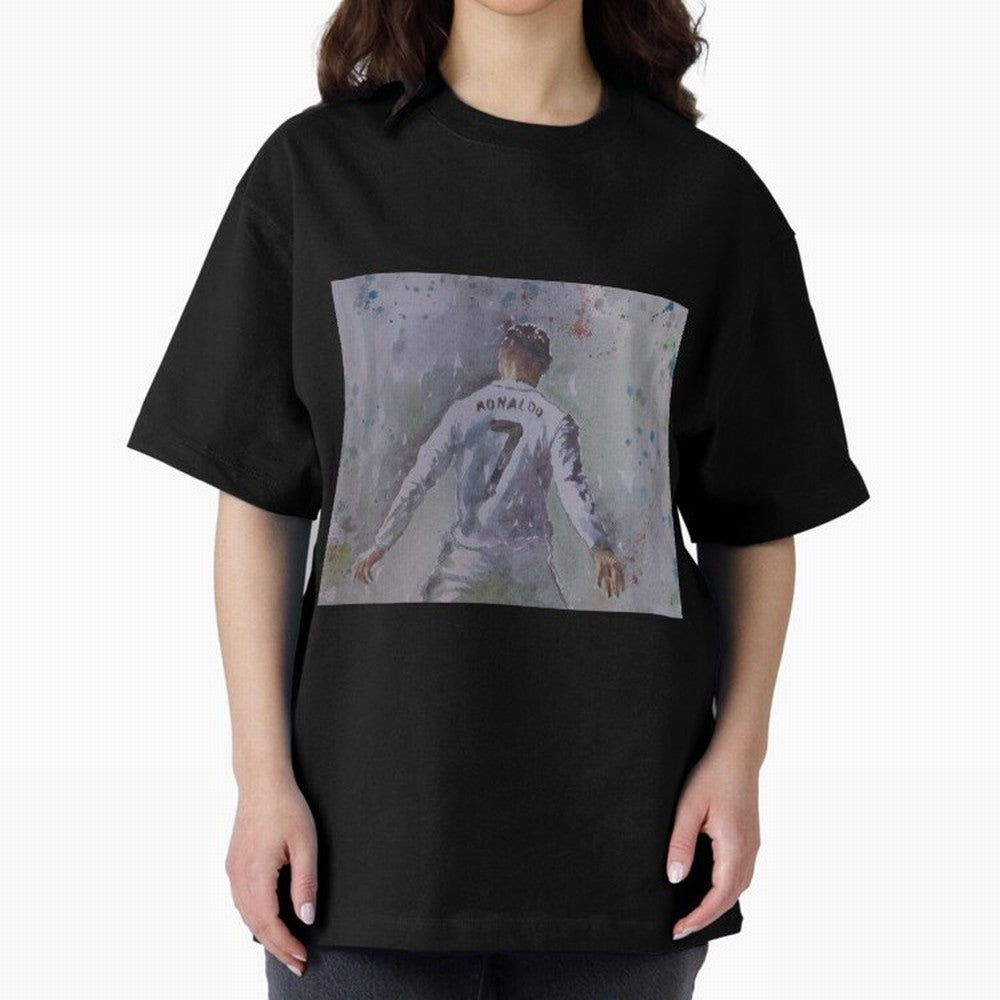 Cristiano Ronaldo - Portrait 2 Oversized T-Shirt Experience the Global Stage of Global Football Passion for FIFA World Cup 2026 USA Canada Mexico, Inspired by CR7, Brazil, Championship Spirit, Famous Goals, Roaring Crowds and International Football