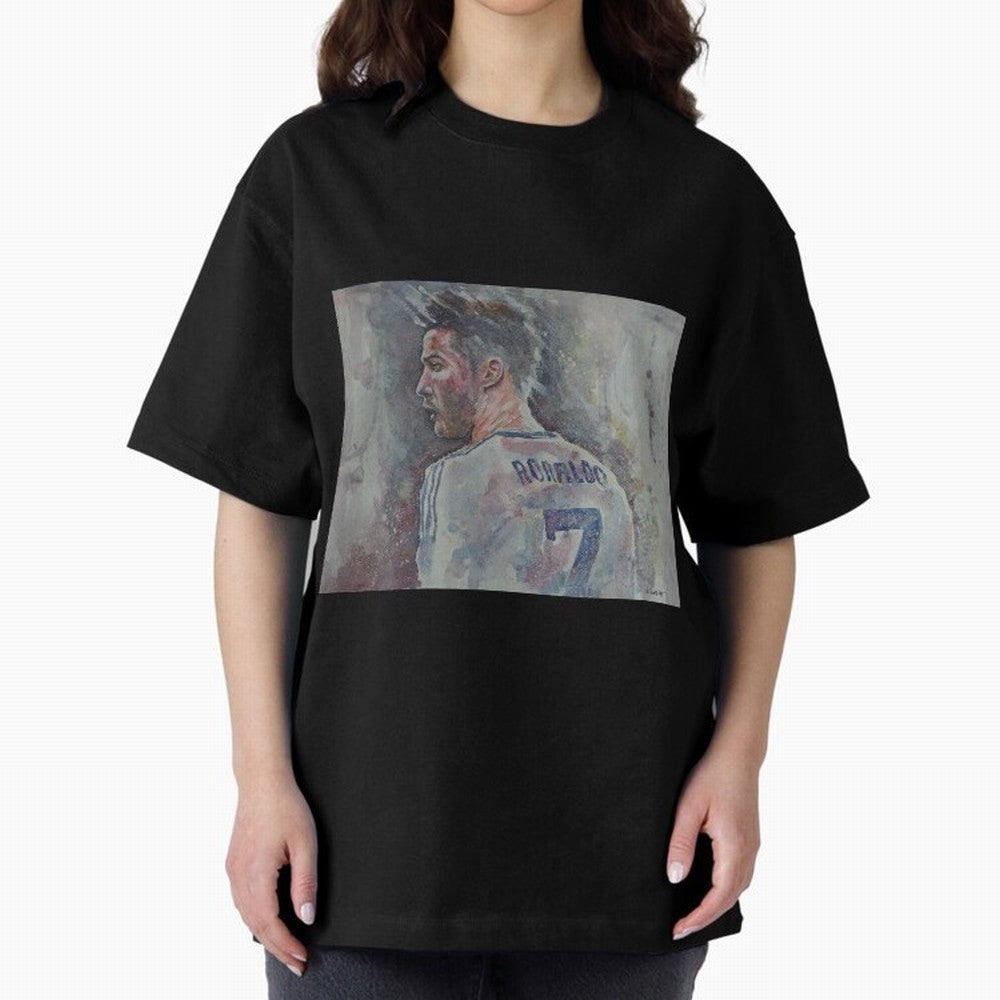 Cristiano Ronaldo - Portrait 1 Oversized T-Shirt Show Your Stadium Side during Global Football Passion for FIFA World Cup 2026 Group Stage, Connected to Messi, Neymar and Mbappe, Argentina, France and Brazil, Match Day Excitement, Supporter