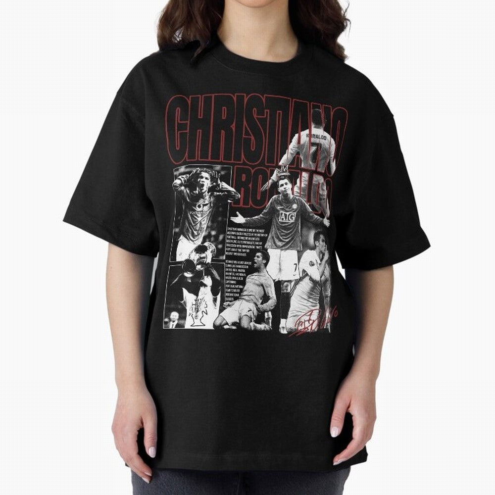 Cristiano Ronaldo Vintage Graphic Oversized T-Shirt Celebrate Soccer Greatness during Global Football Passion for FIFA World Cup 2026 USA Canada Mexico, Inspired by Cristiano Ronaldo, Spain and Netherlands, Sports Nostalgia, International