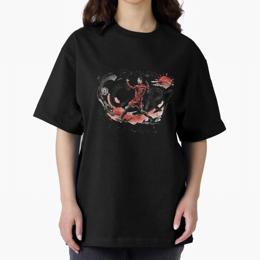 Cristiano Ronaldo CR7 Legend Japanese Ink Art Style Oversized T-Shirt Honor the Football Icons of FIFA World Cup 2026 Centered on Cristiano Ronaldo, Haaland and CR7, Spain and Netherlands Energy, Champion Mindset, Group Stage Buzz, Knockout Tension