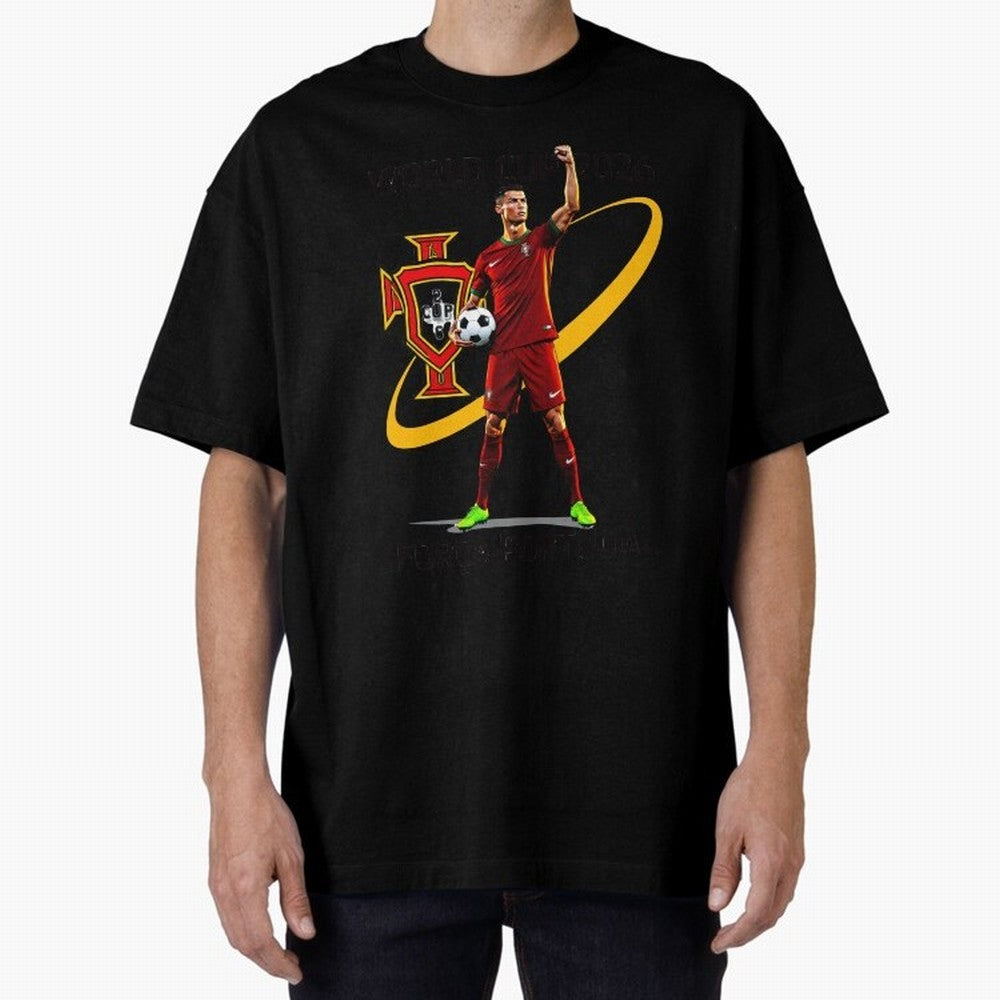 FIFA World Cup 2026 - Portugal Fan Oversized T-Shirt Bring Retro Soccer Energy to FIFA World Cup 2026 Group Stage Spirit, Highlighting Brazil, Messi, Neymar and Mbappe, Tournament Hype, Historic Matchups, Family Viewing Parties and Global Sports