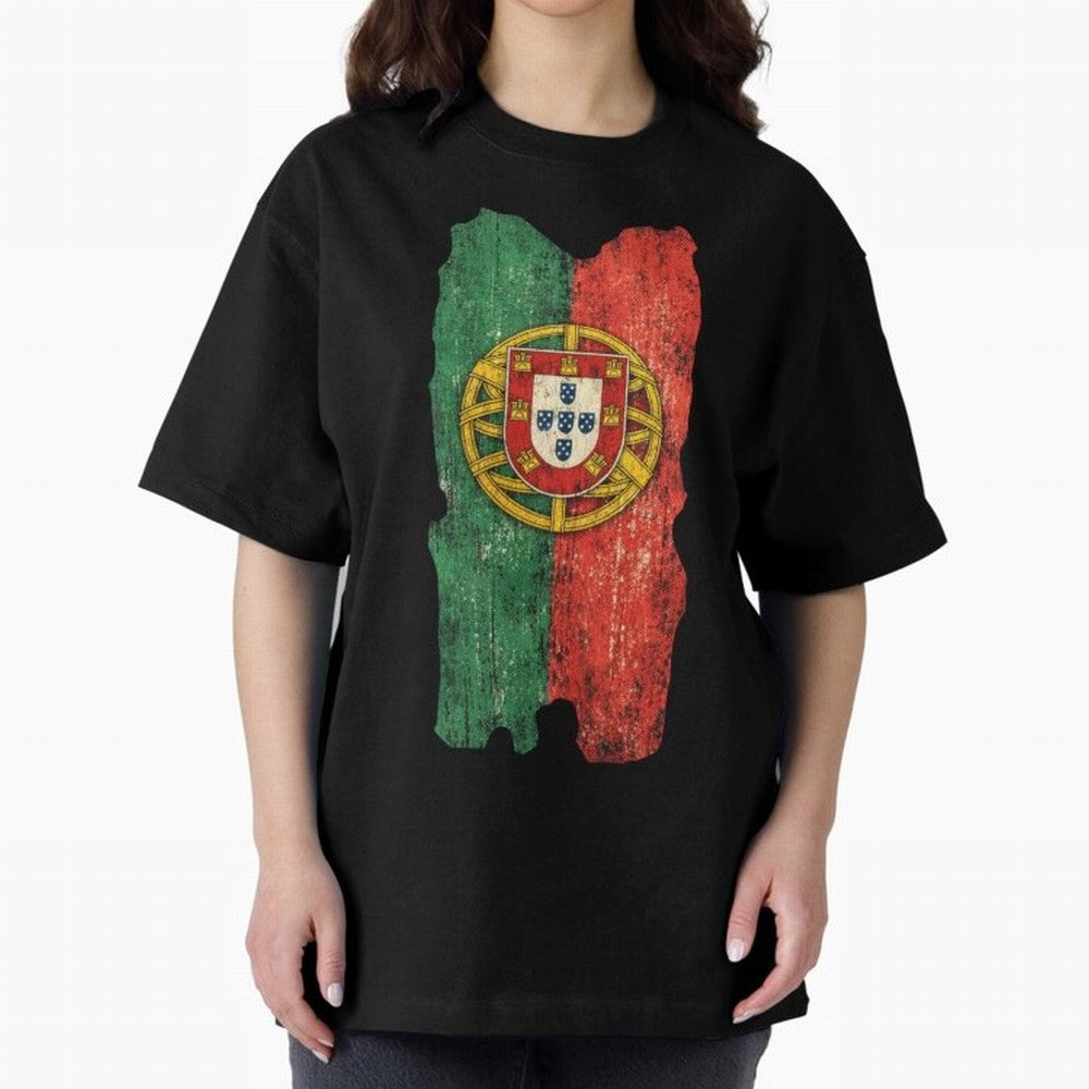 Vintage Portugal Flag Soccer Fan Design Oversized T-Shirt Carry the Dream of FIFA World Cup 2026 USA Canada Mexico for Fans of Cristiano Ronaldo, Haaland and CR7 and Argentina and Brazil, Bringing Retro Football Energy, Iconic Rivalries, Trophy