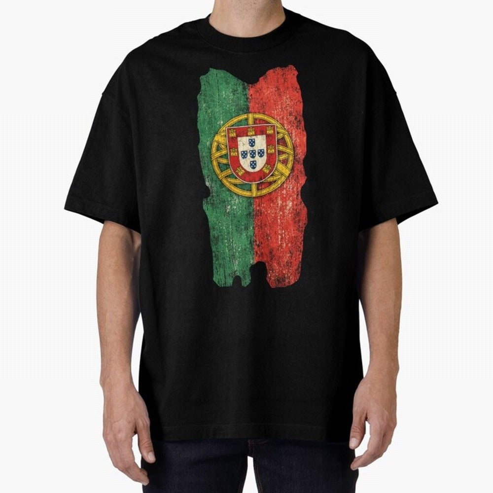 Vintage Portugal Flag Soccer Fan Design Oversized T-Shirt Carry the Dream of FIFA World Cup 2026 USA Canada Mexico for Fans of Cristiano Ronaldo, Haaland and CR7 and Argentina and Brazil, Bringing Retro Football Energy, Iconic Rivalries, Trophy
