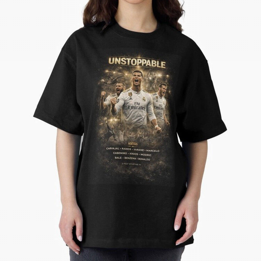 Unstoppable - Real Madrid Oversized T-Shirt Stand Out with Spirit from FIFA World Cup 2026 Group Stage for Fans of Cristiano Ronaldo, Haaland and CR7 and France and Portugal, Bringing Goal Celebration Energy, Supporter Heritage, Football Icons and