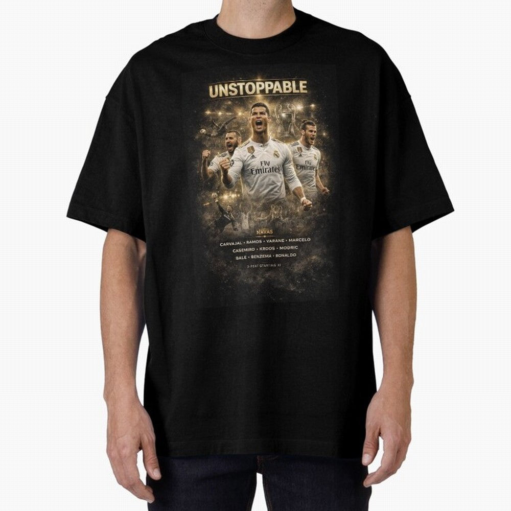 Unstoppable - Real Madrid Oversized T-Shirt Stand Out with Spirit from FIFA World Cup 2026 Group Stage for Fans of Cristiano Ronaldo, Haaland and CR7 and France and Portugal, Bringing Goal Celebration Energy, Supporter Heritage, Football Icons and