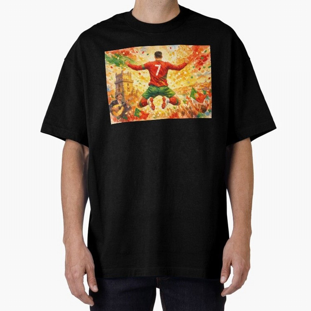 Soccer Player in Mid-Air Celebration Legend CR7 Oversized T-Shirt Join Supporters Worldwide for the FIFA World Cup 2026 Journey through CR7 Highlights, England Pride, Stadium Chants, National Pride, Trophy Dreams and Unforgettable Football