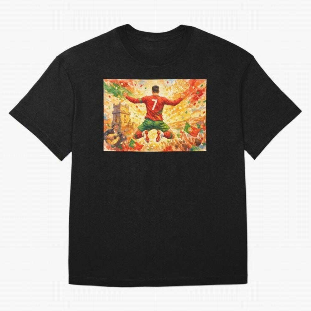 Soccer Player in Mid-Air Celebration Legend CR7 Oversized T-Shirt Join Supporters Worldwide for the FIFA World Cup 2026 Journey through CR7 Highlights, England Pride, Stadium Chants, National Pride, Trophy Dreams and Unforgettable Football