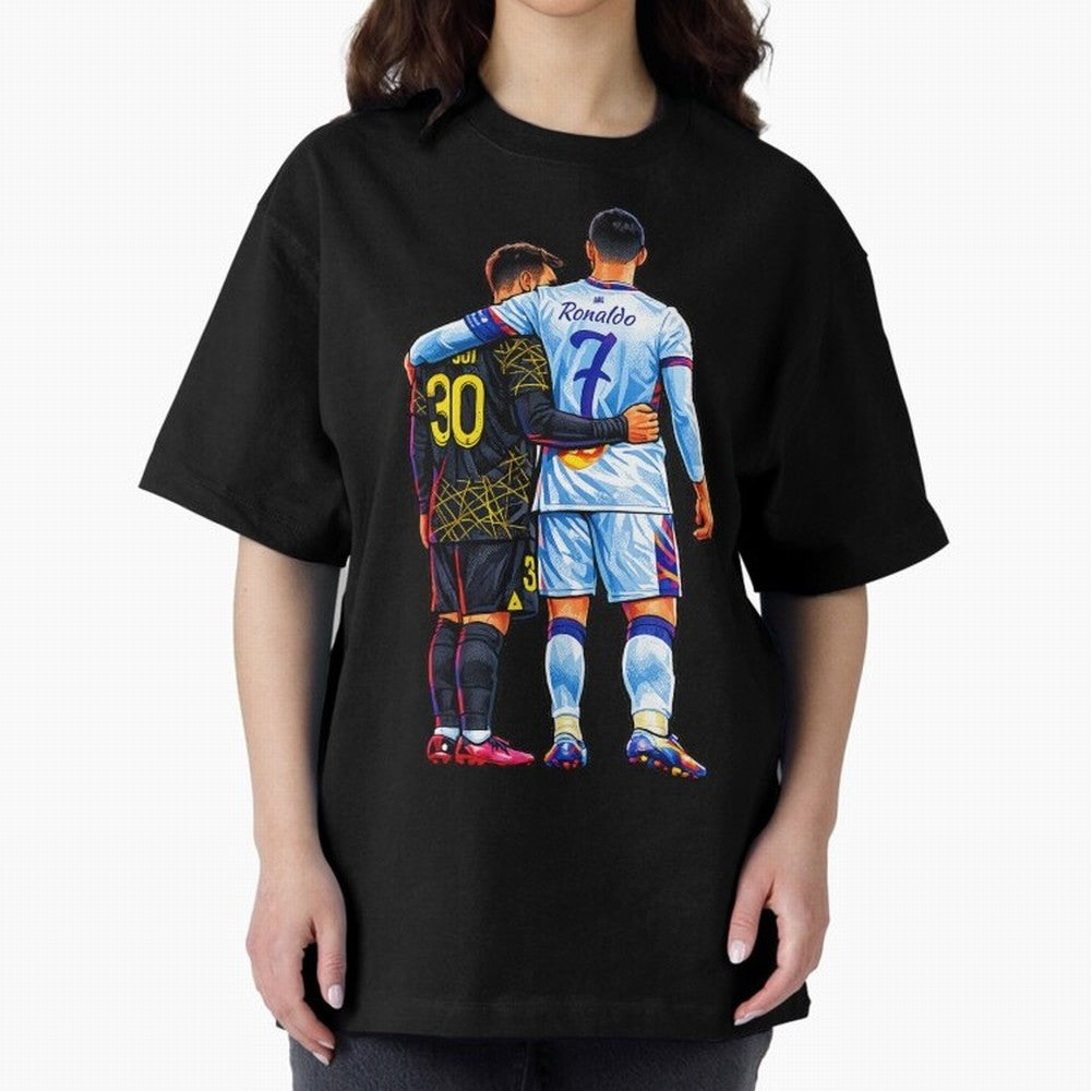 2 GOATS Oversized T-Shirt Celebrate Rivalries and Pride in FIFA World Cup 2026 Group Stage for Fans of Messi and Spain, Bringing Global Supporter Spirit, Legendary Goals, National Colors and Tournament Celebration; Great for Supporters Who Love