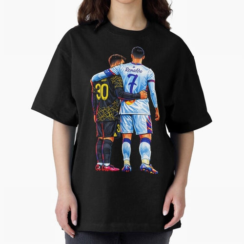 2 GOATS Oversized T-Shirt Celebrate Rivalries and Pride in FIFA World Cup 2026 Group Stage for Fans of Messi and Spain, Bringing Global Supporter Spirit, Legendary Goals, National Colors and Tournament Celebration; Great for Supporters Who Love