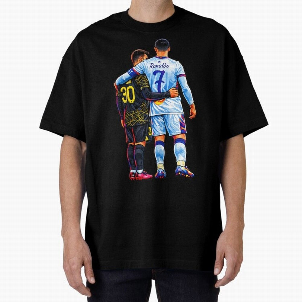 2 GOATS Oversized T-Shirt Celebrate Rivalries and Pride in FIFA World Cup 2026 Group Stage for Fans of Messi and Spain, Bringing Global Supporter Spirit, Legendary Goals, National Colors and Tournament Celebration; Great for Supporters Who Love