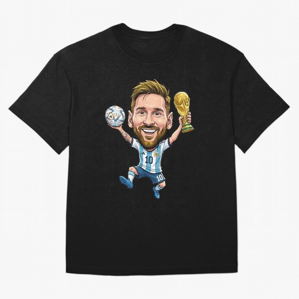 Messi Campion Caricatur Oversized T-Shirt Live for the Drama of Global Football Passion for FIFA World Cup 2026 Group Stage, Featuring Haaland and Mbappe, England, Football Passion, Legendary Performances, Festival Vibes and Supporter Community;