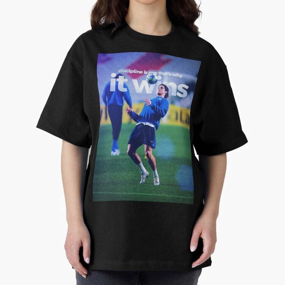 Cristiano Ronaldo - Discipline is rare that's why it wins Oversized T-Shirt Make Memories around the FIFA World Cup 2026 Group Stage Journey through Messi, Neymar and Mbappe Highlights, Brazil Pride, Fan Favorite Moments, National Team Passion, Big