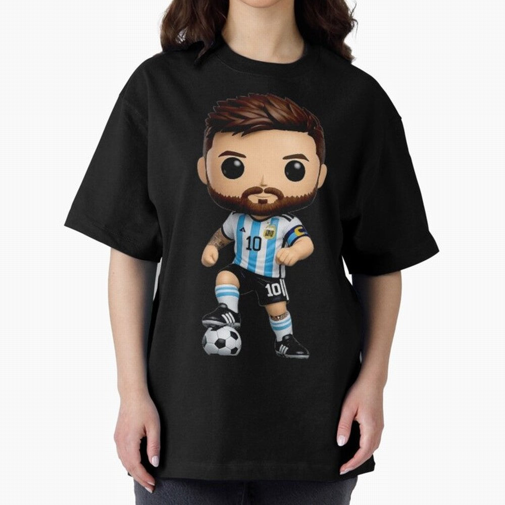 Lionel Messi Figurine Oversized T-Shirt Show Match Day Excitement for Global Football Passion for FIFA World Cup 2026 USA Canada Mexico, Celebrating Cristiano Ronaldo, Haaland and CR7, England, France and Netherlands, Sports Nostalgia,