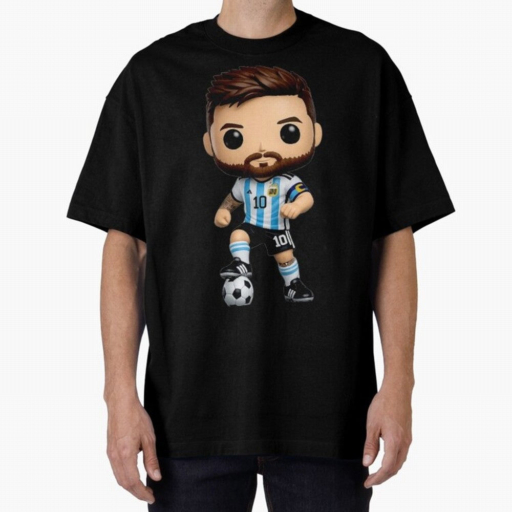 Lionel Messi Figurine Oversized T-Shirt Show Match Day Excitement for Global Football Passion for FIFA World Cup 2026 USA Canada Mexico, Celebrating Cristiano Ronaldo, Haaland and CR7, England, France and Netherlands, Sports Nostalgia,