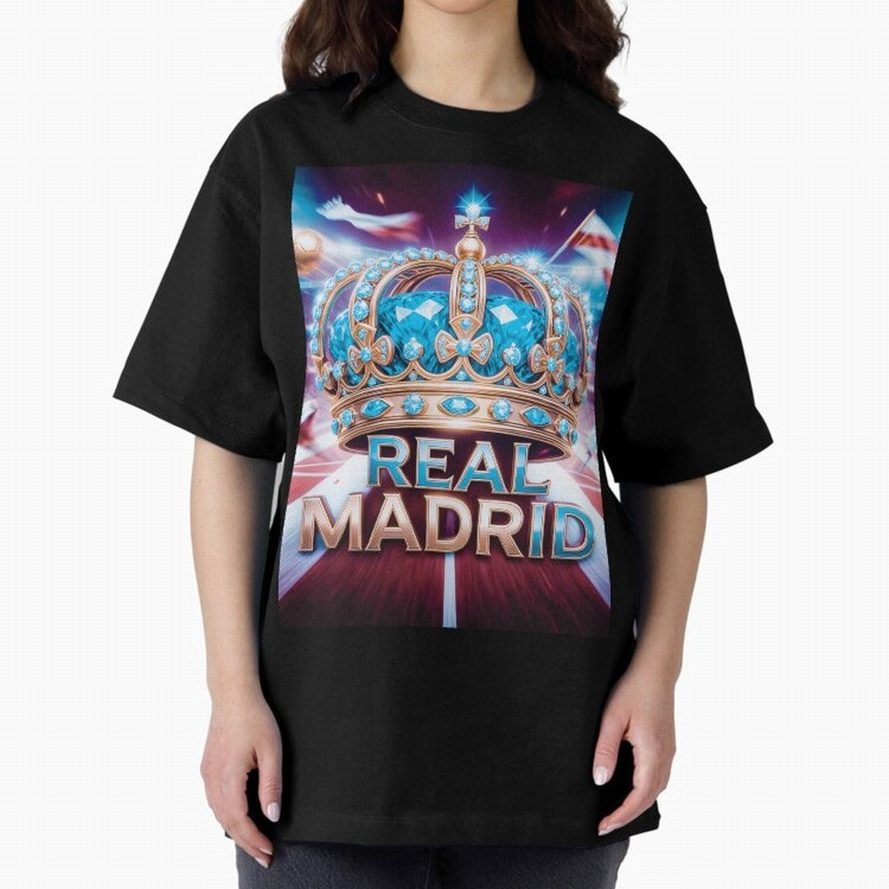 Real Madrid Oversized T-Shirt Experience FIFA World Cup 2026 USA Canada Mexico Highlighting Mbappe, Brazil, Portugal and Argentina Energy, Global Supporter Spirit, Legendary Goals, National Colors and Tournament Celebration; Made for Die Hard