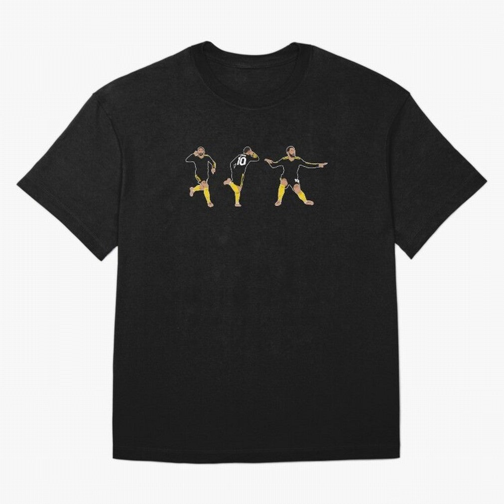 Matheus Cunha Goal Celebration Dance Trio Minimalist Oversized T-Shirt Celebrate Rivalries and Pride in Global Football Passion for FIFA World Cup 2026 USA Canada Mexico, Celebrating Messi, CR7 and Mbappe, England, France and Netherlands, Retro
