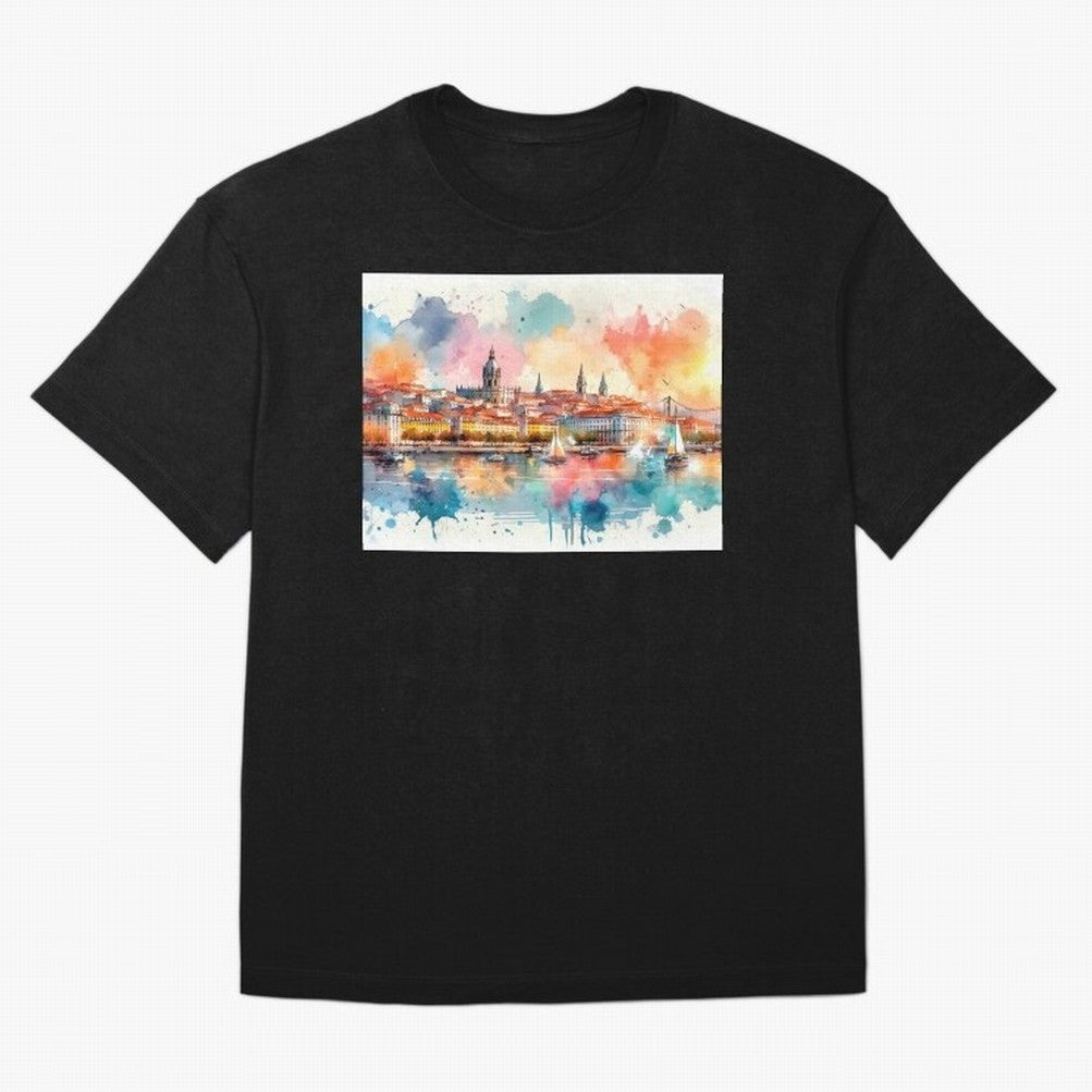 Lisbon cityscape with sailboats Oversized T-Shirt Enjoy the Biggest Football Party of Global Football Passion for FIFA World Cup 2026 USA Canada Mexico, Filled with Messi, Neymar and Mbappe, Germany, Vintage Soccer Flavor, Modern Football Stars,