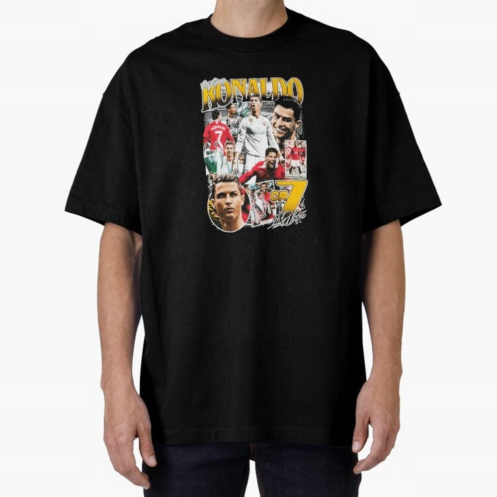 Cristiano Ronaldo Cr7 Collage Oversized T-Shirt Celebrate the Road through FIFA World Cup 2026 USA Canada Mexico Made for Neymar, Argentina Energy, Goal Celebration Energy, Supporter Heritage, Football Icons and Worldwide Tournament Joy; Created
