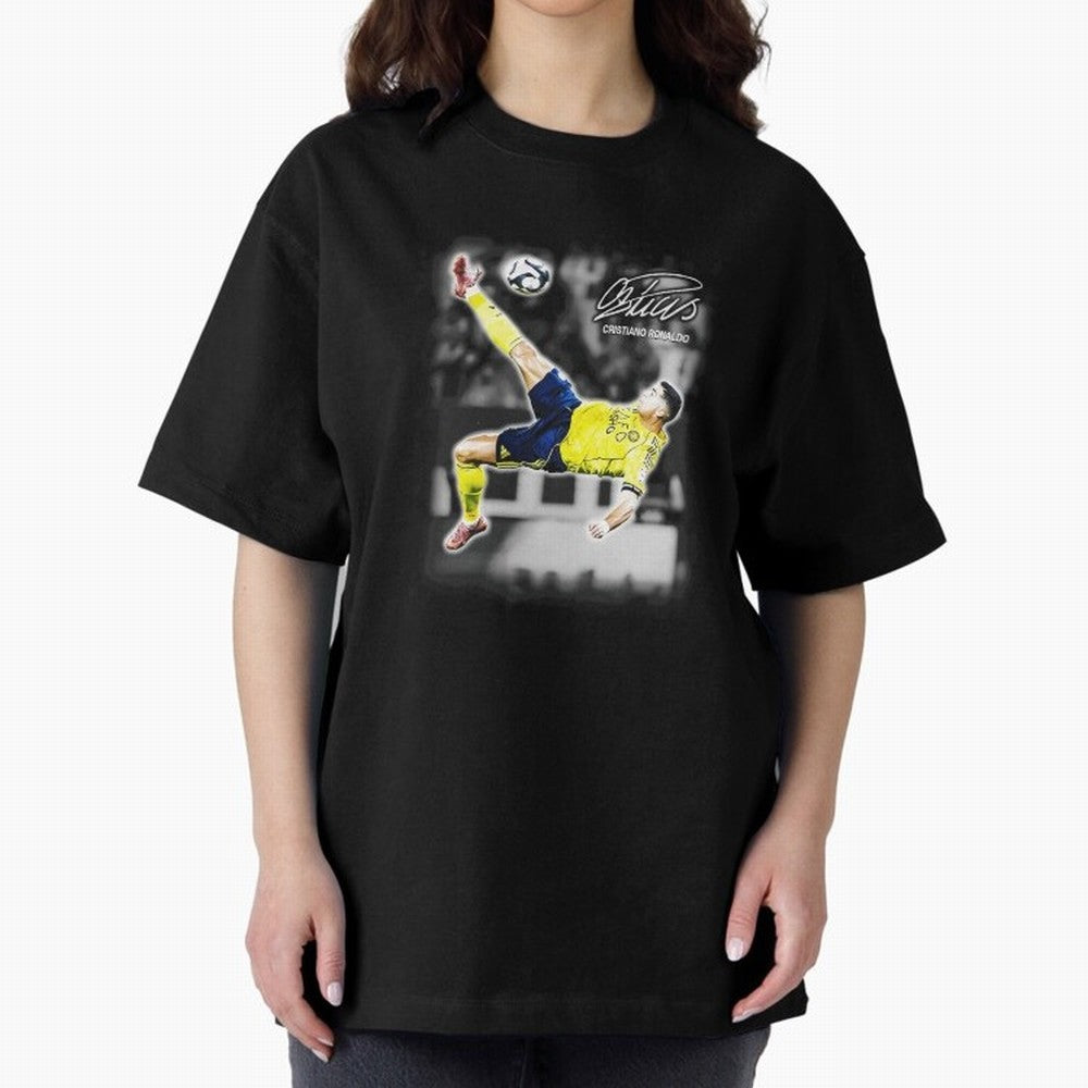 Cristiano Ronaldo Bicycle Kick Oversized T-Shirt Create Match Day Hype around FIFA World Cup 2026, Messi, Neymar and Mbappe, Spain, Stadium Chants, National Pride, Trophy Dreams and Unforgettable Football Memories; Made for Die Hard Supporters,